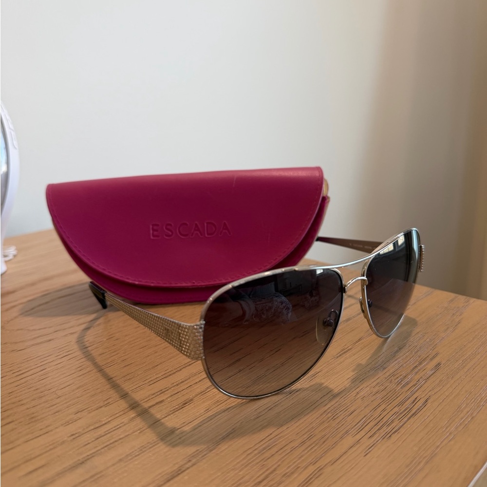 Escada Silver Aviator Sunglasses with Pink Case